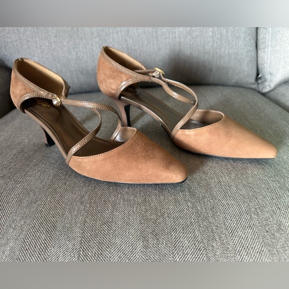 Women Shoes Taupe Suede Patent Leather East Fifth New With Defects With Box 7.5M - Picture 1 of 13